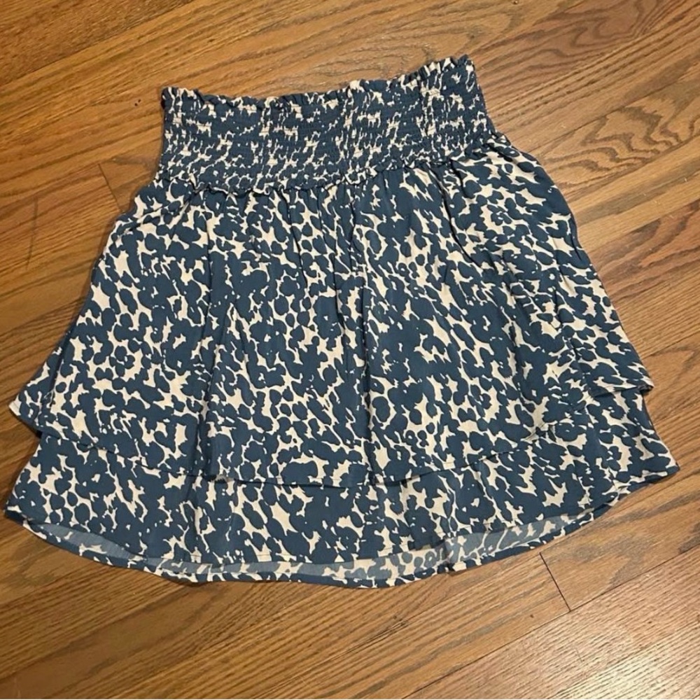 Rails Blue and Cream Smocked Waist Tiered Skirt
